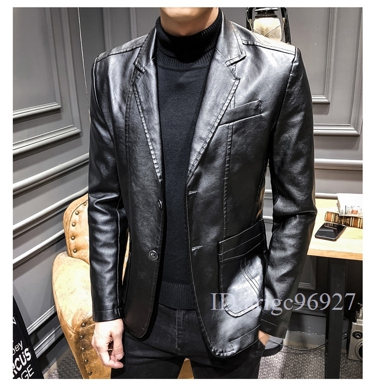 I296★皮革ジャケット 革ジャンバイクジャケット レザージャケット メンズ ライダースジャケット ジャンパー ブルゾン A黑 M~6XL拍卖