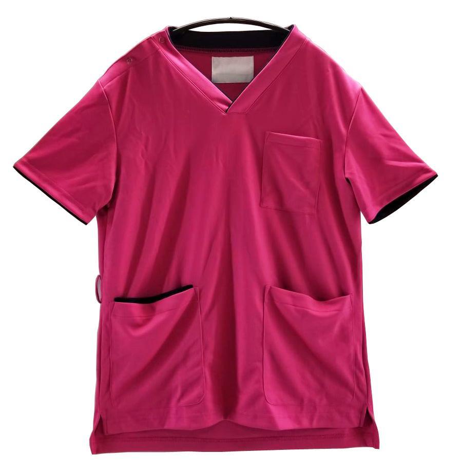 CH2673◆ 新品 ナース服 右肩スナップ開閉 Vネック 裾フィッシュテール ダブルポケット( 右前) 右ウエストループ Mサイズ ピンク 送料350円拍卖