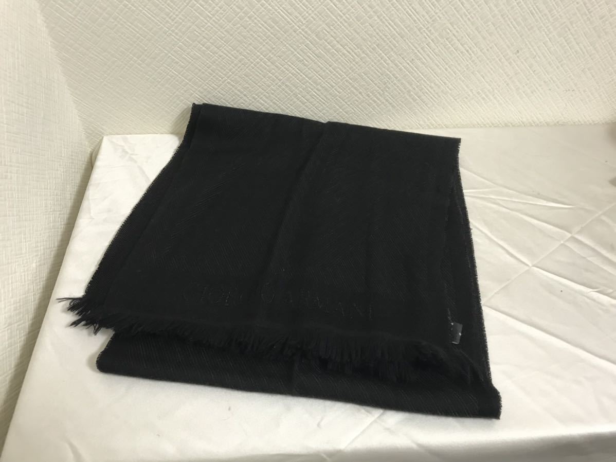 本物ジョルジオアルマーニGIORGIOARMANIウールレーヨン柄マフラーストールメンズレディースビジネススーツ黒ブラックイタリア製拍卖