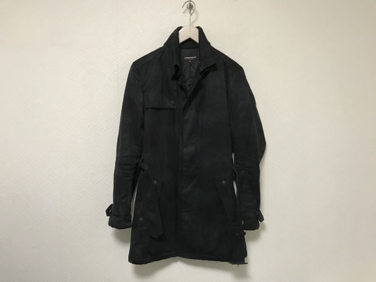 本物ハイダウェイニコルHYDEAWYASNICOLEスエードタッチステンカラーコートジャケットミリタリーアメカジサーフビジネススーツメンズ46M黒拍卖