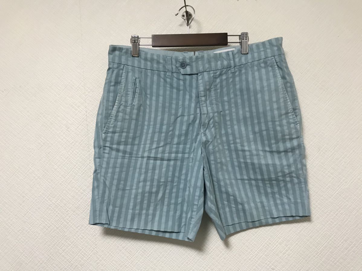 本物アダムエロペadametropeコットンストライプ柄ショートハーフパンツミリタリーアメカジサーフスーツメンズ青ブルーL拍卖