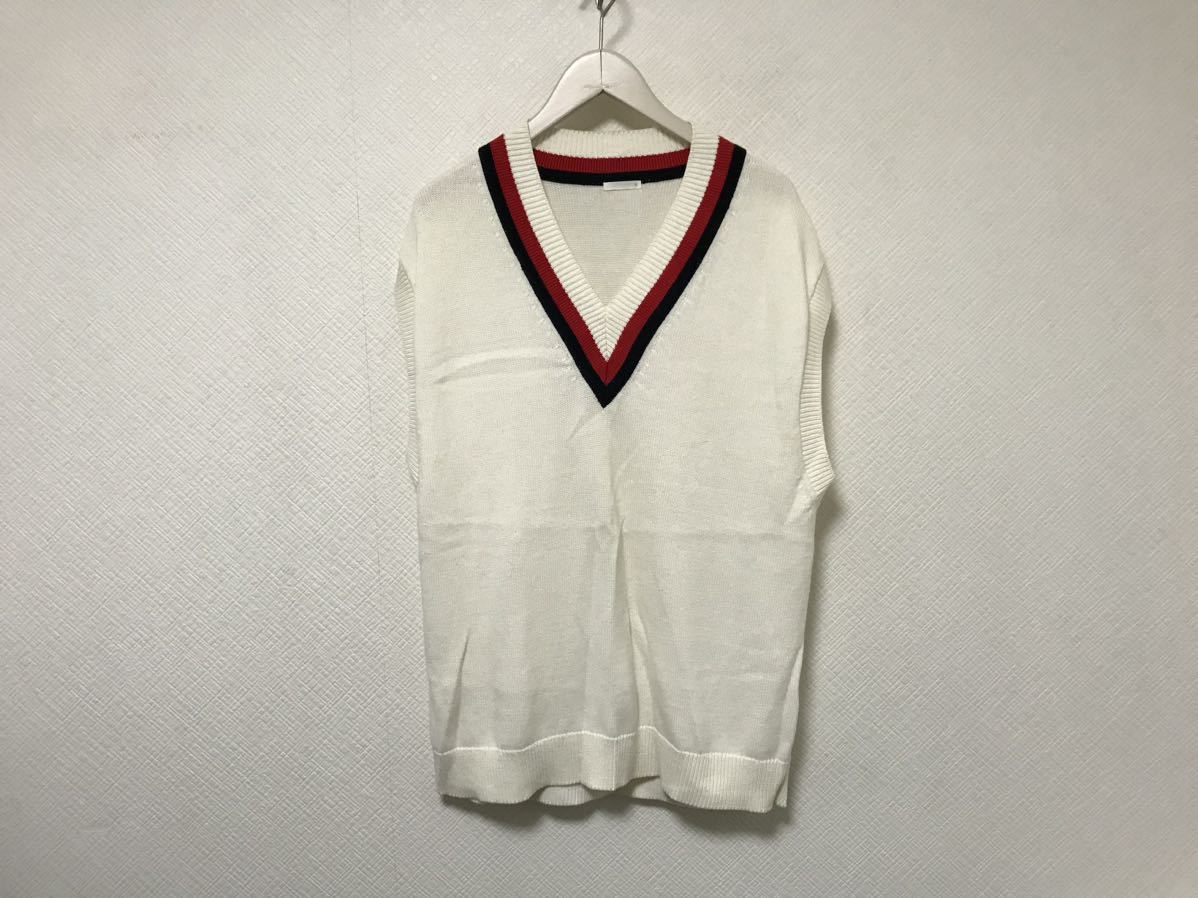 本物ジーユーGUコットンコットンニットVネックジレベストジャケットメンズサーフビジネススーツアメカジミリタリー白ホワイトM拍卖