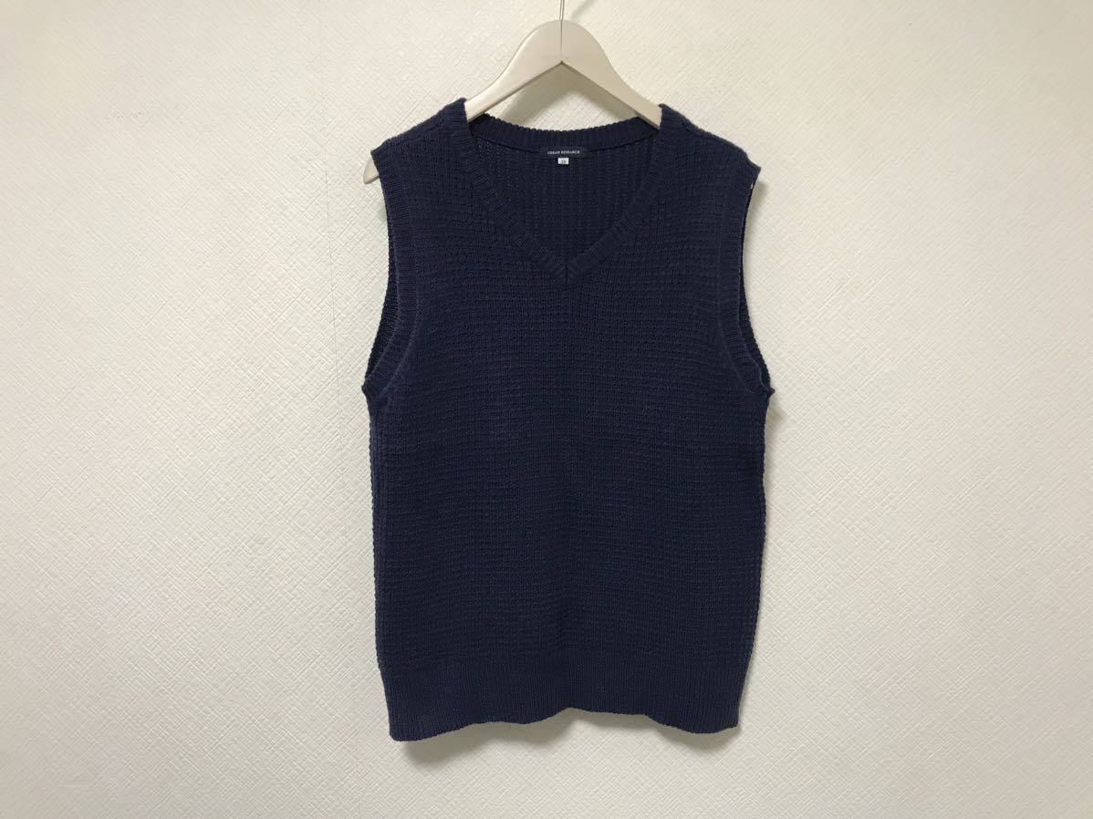 本物アーバンリサーチURBANRESEARCHリネン麻コットンVネックニットジレベストメンズビジネススーツサーフアメカジ紺ネイビー38M拍卖