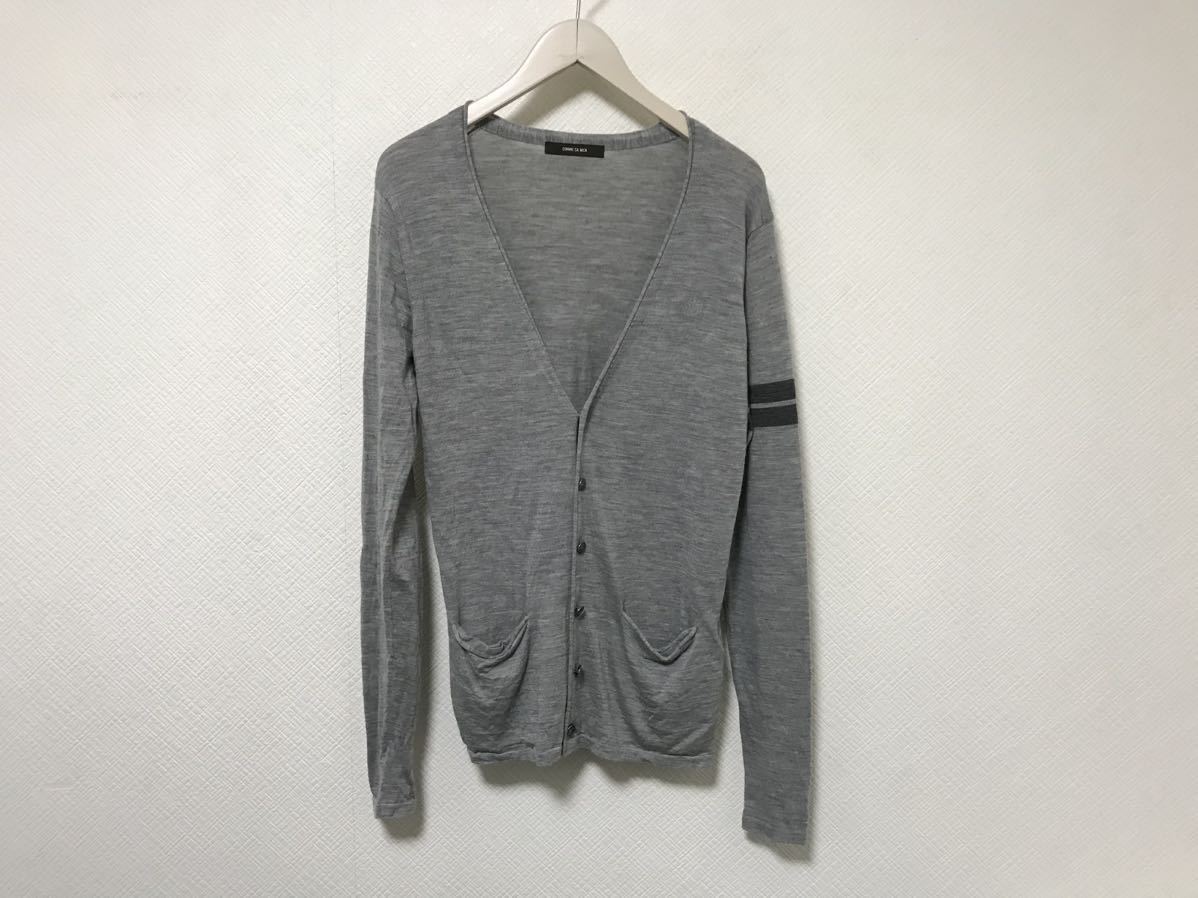 本物コムサメンCOMMECAMENウールニットカーディガン長袖セーターシャツメンズアメカジサーフミリタリービジネススーツLグレー拍卖
