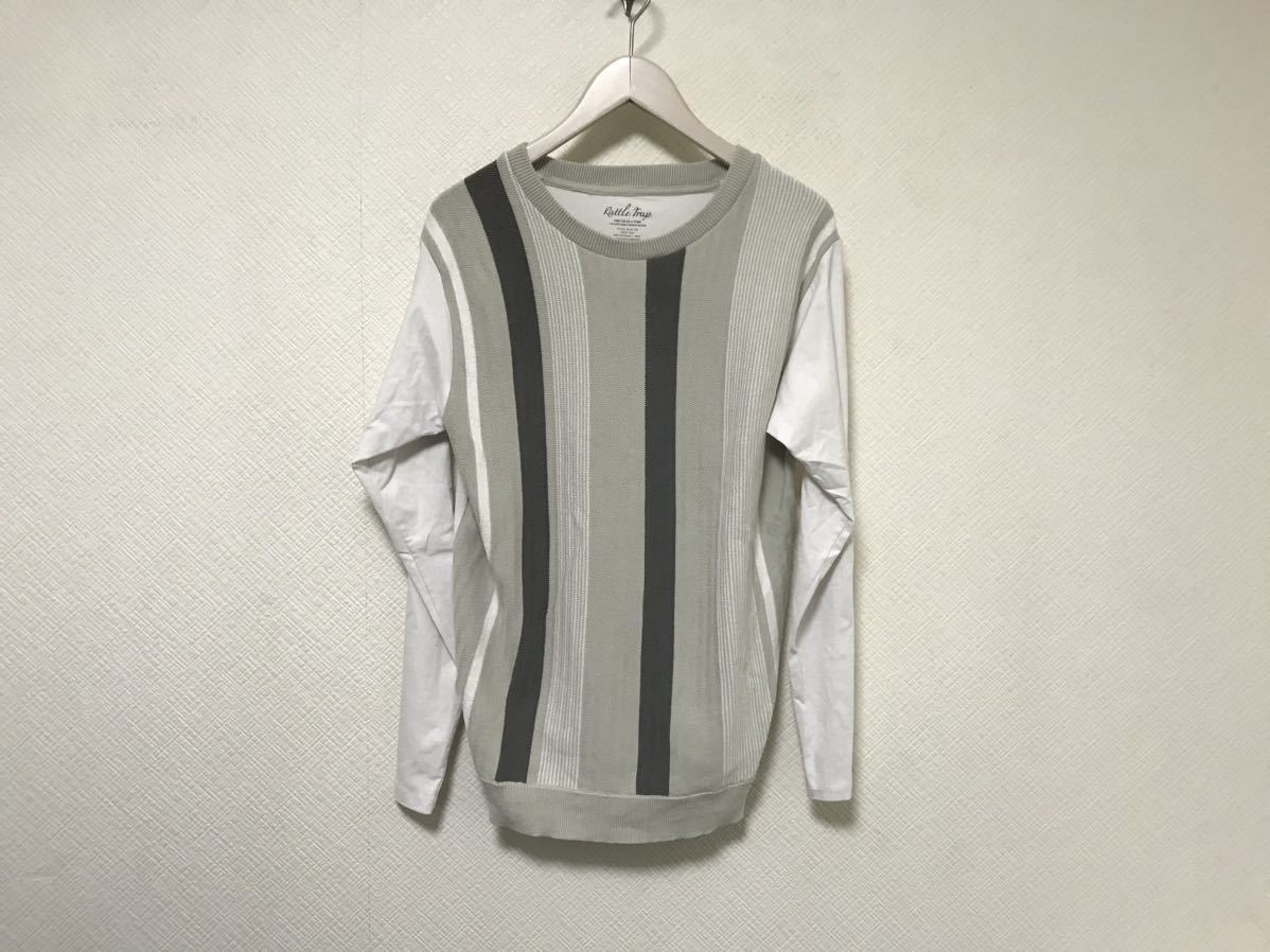 本物ラトルトラップRattleTrapコットンストレッチロング長袖Tシャツ切り替えニットロンTメンズアメカジサーフビジネススーツ白ホワイトL拍卖