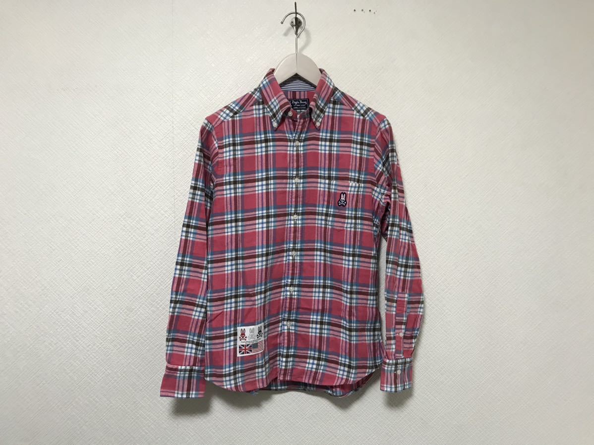 本物サイコバニーPsychoBunnyコットンチェック柄長袖ネルシャツメンズミリタリーアメカジサーフビジネススーツSピンク日本製ゴルフ拍卖