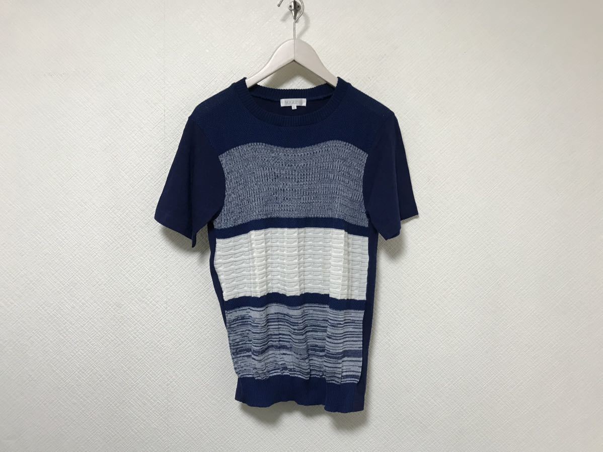 本物ヴォーギッシュVOGUISHニット切り替え編み込み半袖TシャツセーターメンズアメカジビジネススーツL青ブルー柄拍卖