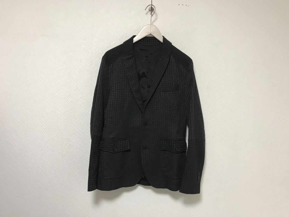 美品本物ジョゼフオムJOSEPH HOMMEジョセフコットンテーラードジャケットミリタリーアメカジビジネススーツメンズ黒ブラック柄46M拍卖