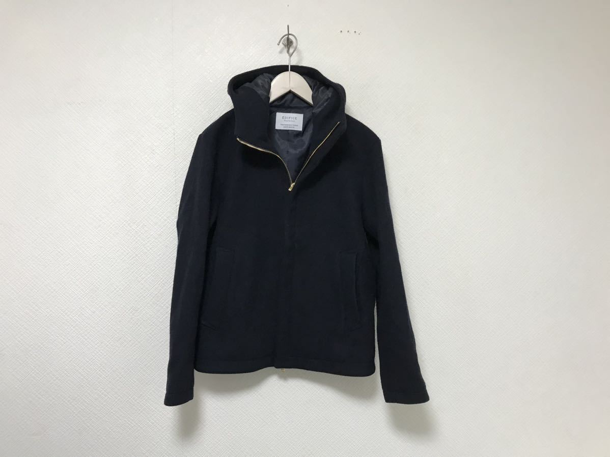 本物エディフィスEDIFICEウールショート丈コートパーカージャケットミリタリーアメカジサーフメンズミリタリービジネススーツ紺ネイビーS拍卖