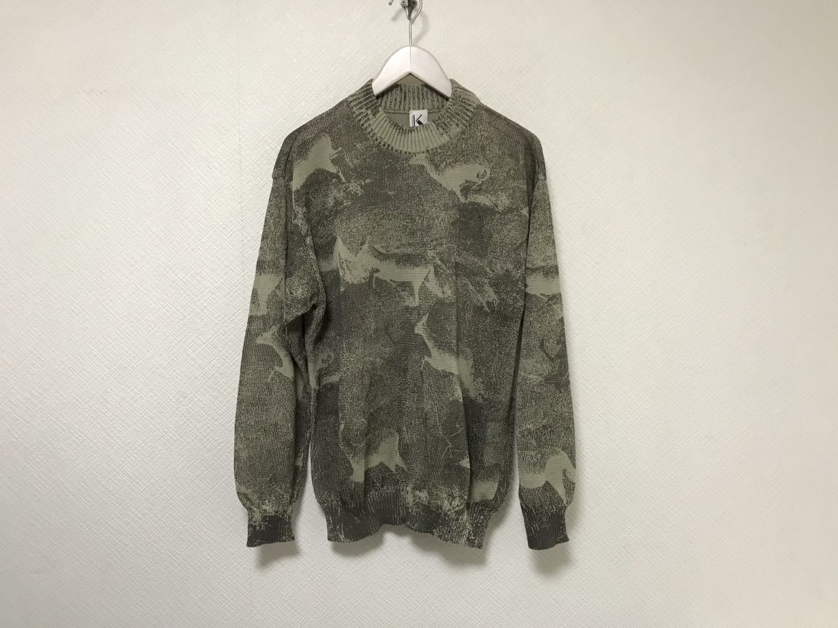 美品本物クリツィア KofKRIZIA麻リネンモックネックニット長袖セーターパーカーメンズビジネススーツミリタリーサーフMカーキ柄日本製拍卖