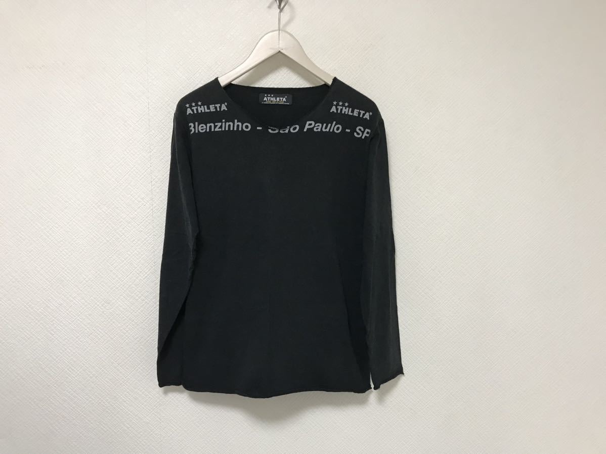 本物アスレタATHLETAコットンプリント長袖ロンTシャツメンズアメカジスーツビジネス黒ブラックM日本製スポーツ拍卖