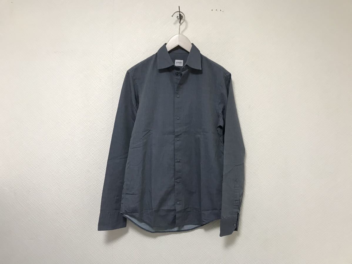 本物アルマーニコレツォーニ ARMANICOLLEZIONIコットンスナップボタンドレス長袖シャツメンズビジネススーツXSチュニジア製グレー拍卖