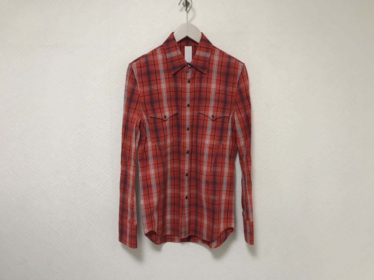 本物アタッチメントATTACHIMENTコットンリネンチェック柄ウエスタン長袖シャツメンズビジネススーツアメカジミリタリー赤レッド1S日本製拍卖