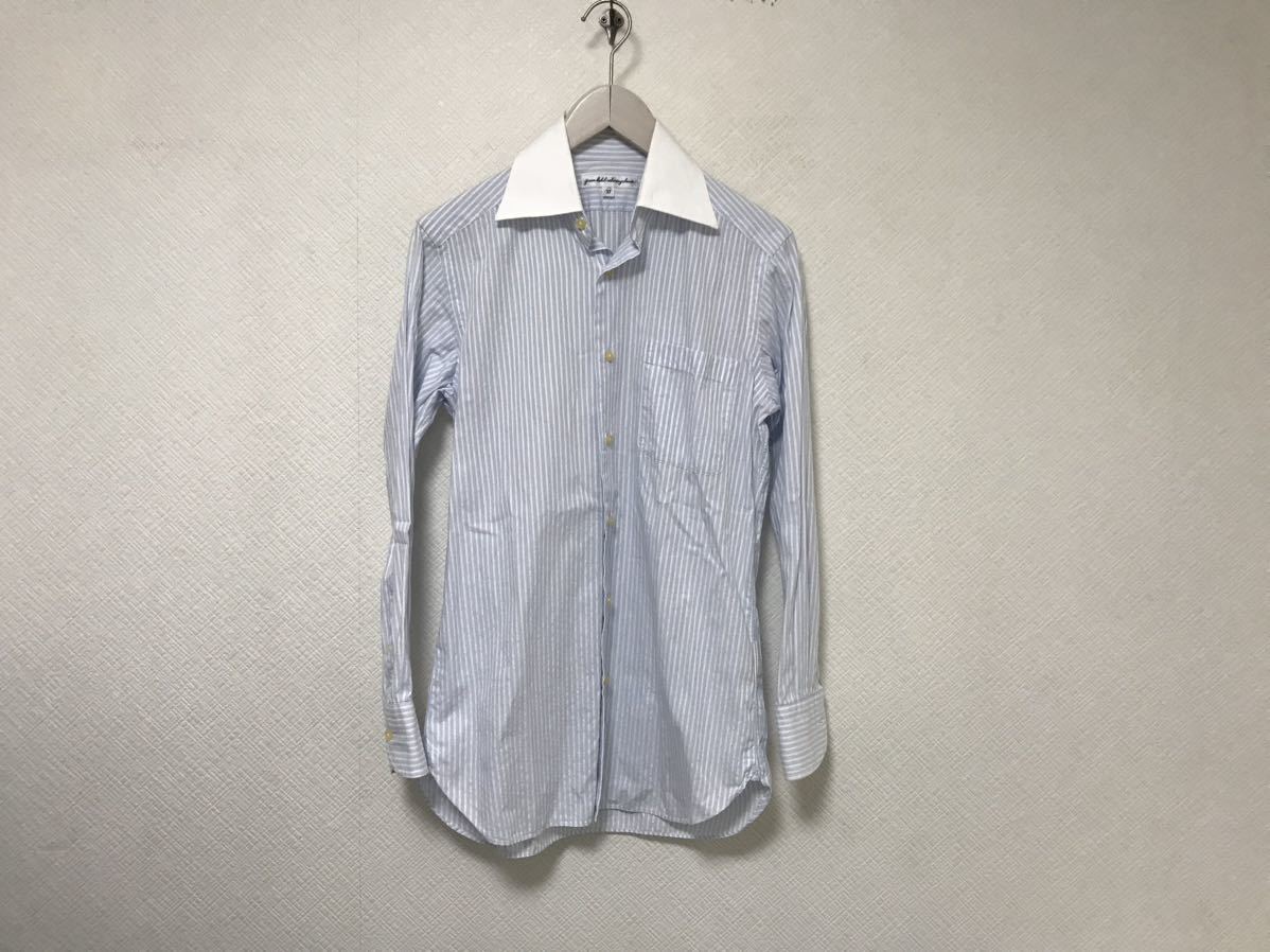 本物グリーンレーベルリラクシングユナイテッドアローズコットンストライプ柄ドレスクレリック長袖シャツメンズビジネススーツ青白37XS拍卖