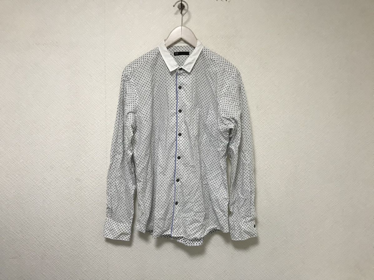 本物ニジュウサンクオム23区HOMMEコットンクレリック水玉柄ドレス長袖シャツメンズビジネススーツアメカジミリタリーサーフL白ホワイト48拍卖