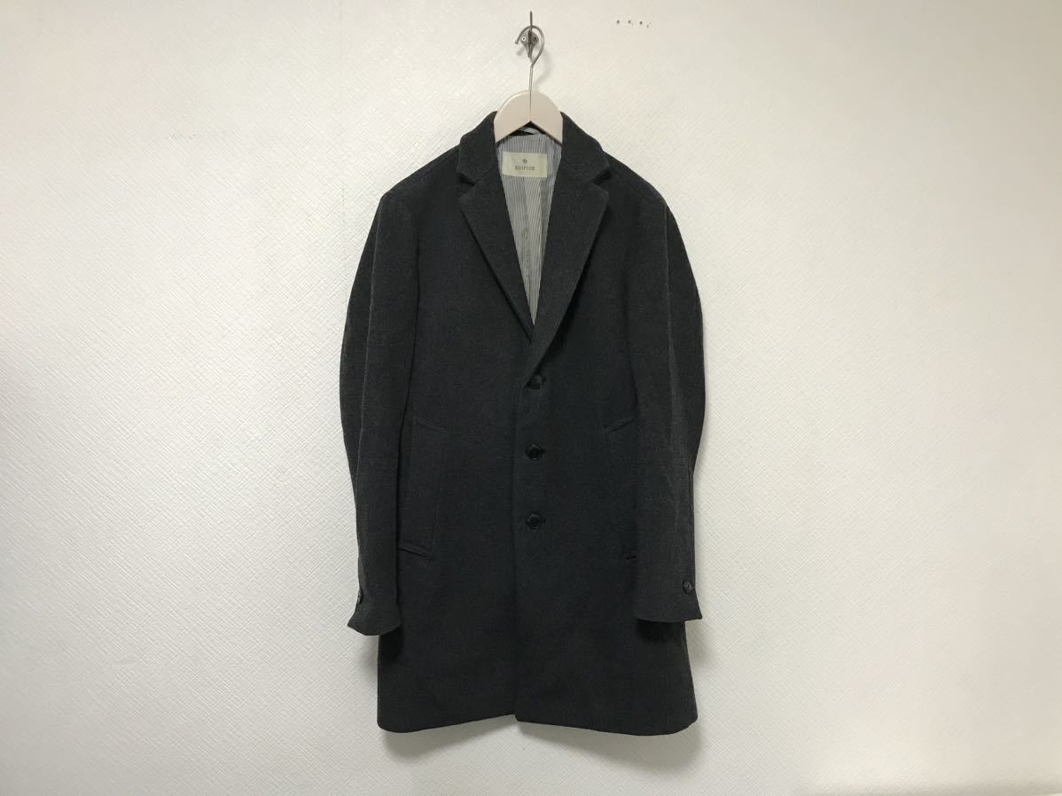 本物エディフィスEDIFICEウールロングチェスターコートジャケットミリタリーアメカジビジネススーツメンズグレー46M拍卖