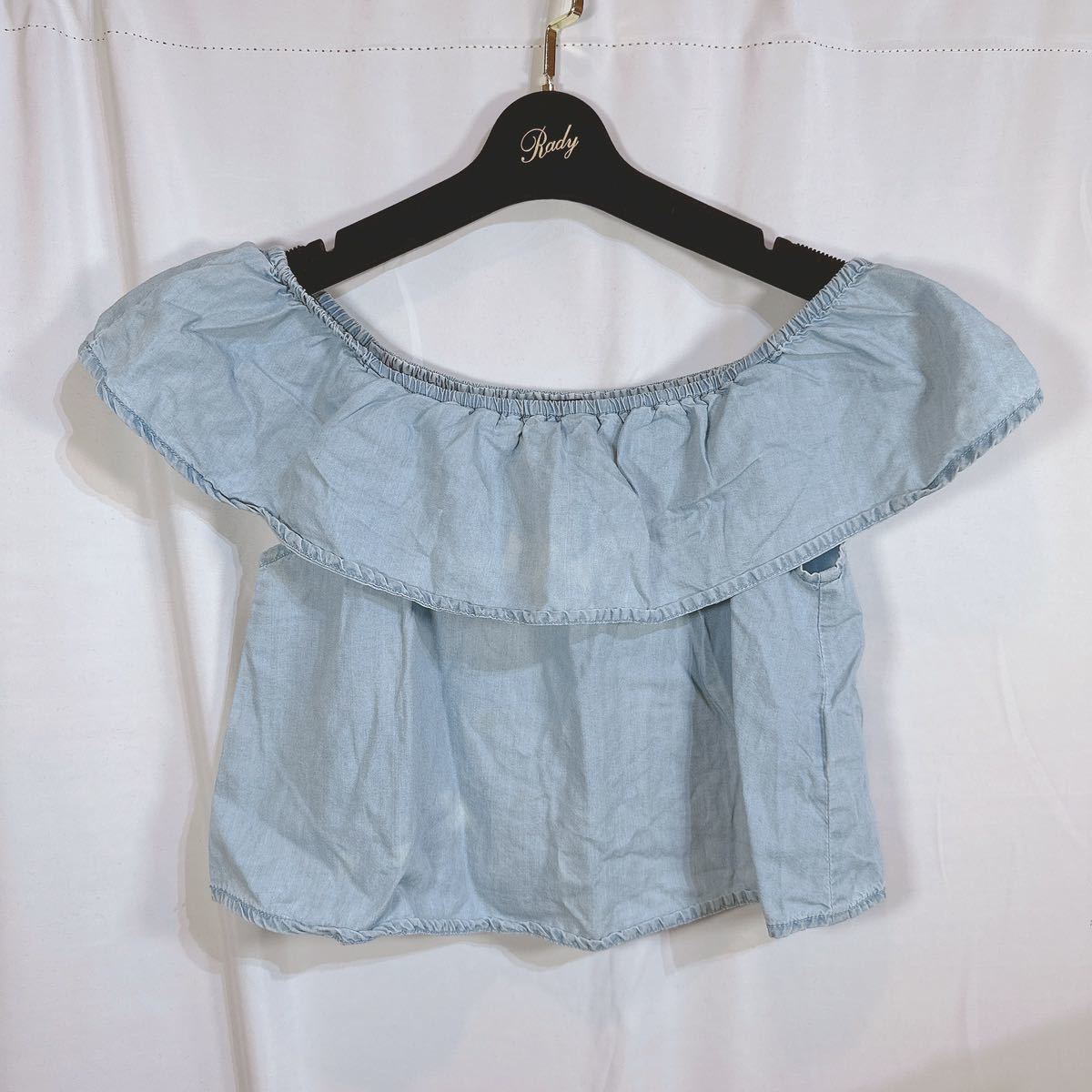 【Forever21】オフショルダーデニムクロップドトップス【Sサイズ】拍卖