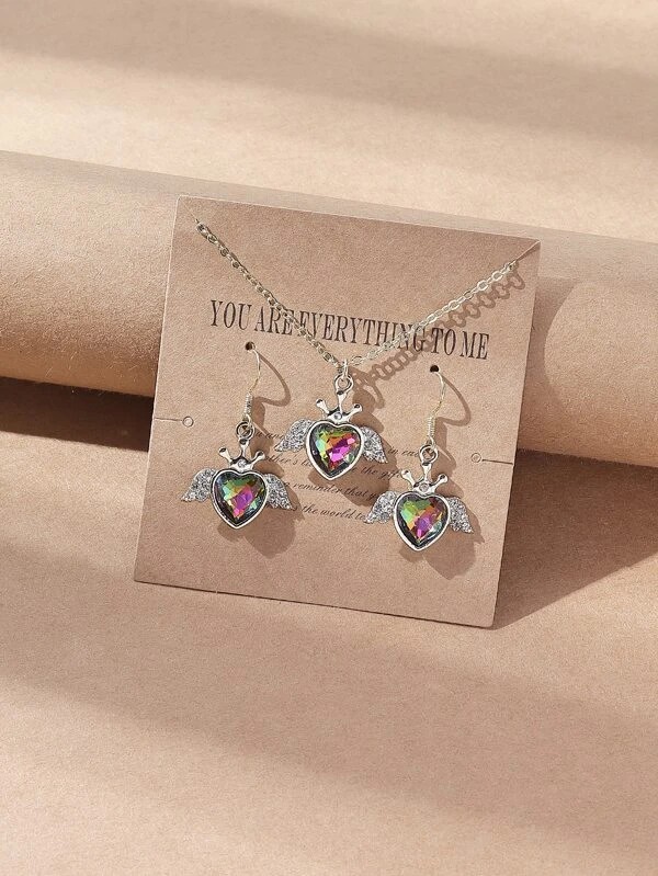 ラインストーン レインボーカラー  ハートデコレーション  ジュエリーセット拍卖