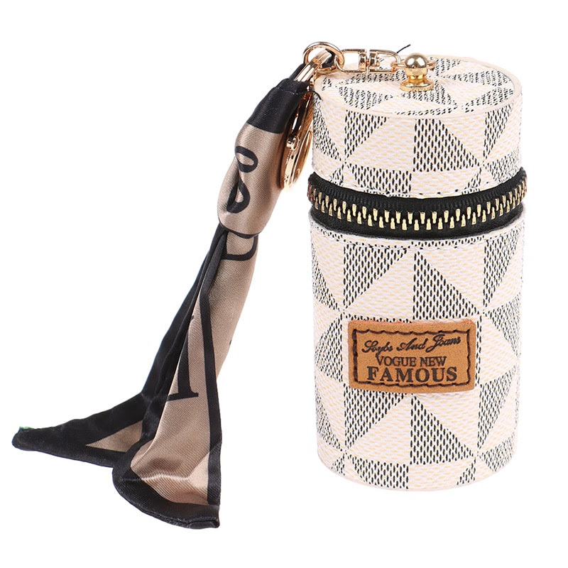 ピンクとホワイトの2個セット!! ミニレザーバケット、リップスティックバッグ,キーホルダー,収納アクセサリー、化粧ポーチ 拍卖