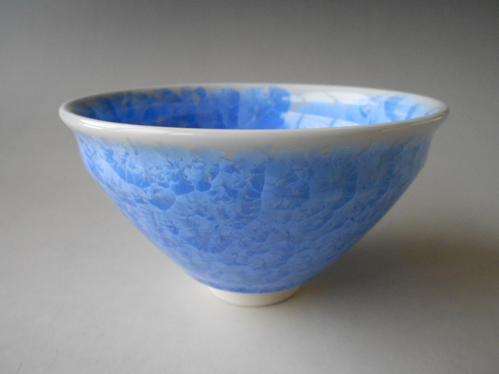 茶道具! 土渕とうあん ☆花結晶・青抹茶碗☆ T825 木箱付 新品 京焼 ギフト 拍卖