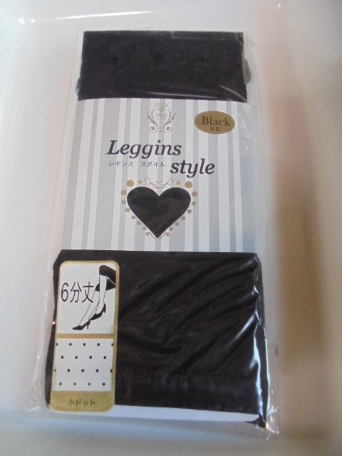 新品 レギンススタイル 6分丈 レギンス 小ドット ブラック クロ 黒 M~L拍卖