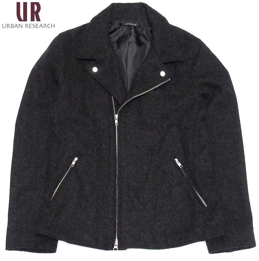 美品 URBAN RESEARCH アーバンリサーチ 縮絨加工 メルトンウール ダブルライダースジャケット ブラック M メンズ拍卖