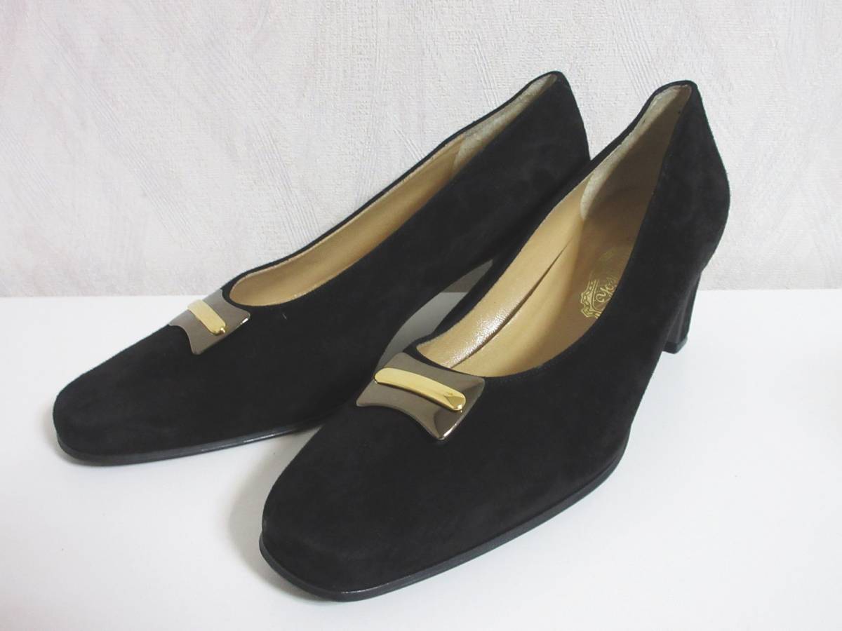 銀座ヨシノヤ Yoshinoya スエード パンプス 黒 ブラック 23 hj349拍卖