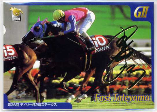 ★サラブレッドカード2001年下半期版 パラレル 金文字サイン 019 ファストタテヤマ 第36回デイリー杯2歳S 安田康彦 画像 競馬カード 即決拍卖