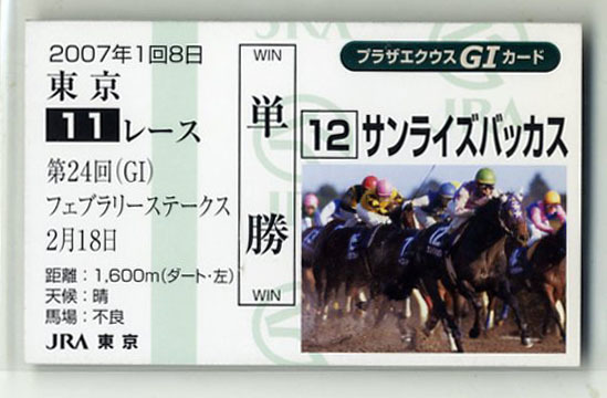 ★非売品 サンライズバッカス 第24回フェブラリーステークス 単勝馬券型 カード JRA プラザエクウスG1カード 安藤勝己 競馬カード 即決拍卖
