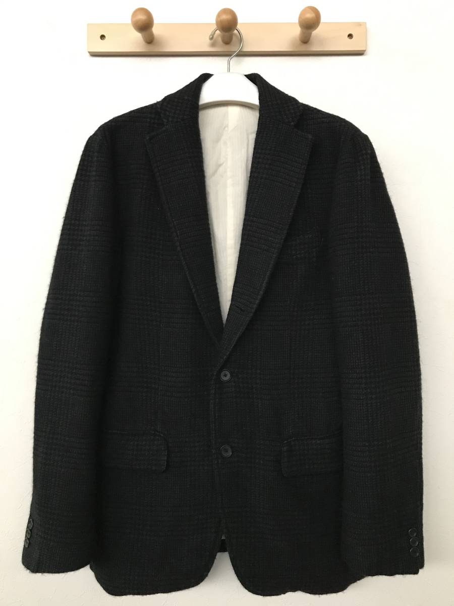 SHIPS NATIVE SHETLAND シップス ネイティブ シェットランド グレンチェック柄 麻混ツイードJKT 一部牛革使い 良品 size 46拍卖