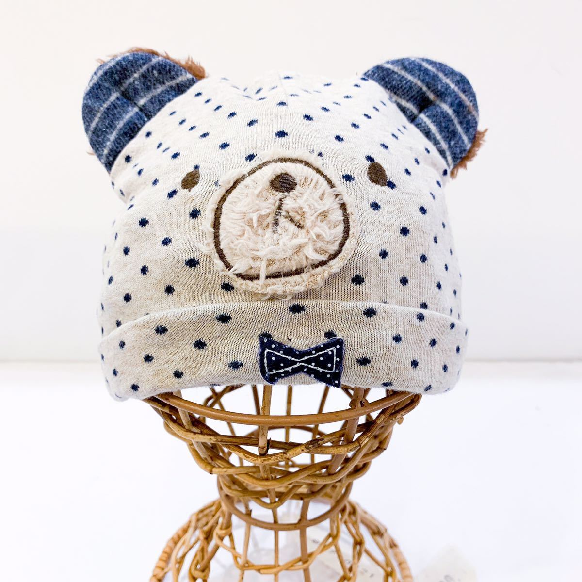 【新品未使用】connect M コネクトエム 帽子 46cm 47cm 48cm くま ドット ベージュ ベビー 赤ちゃん キャップ ボーダー ナチュラル拍卖