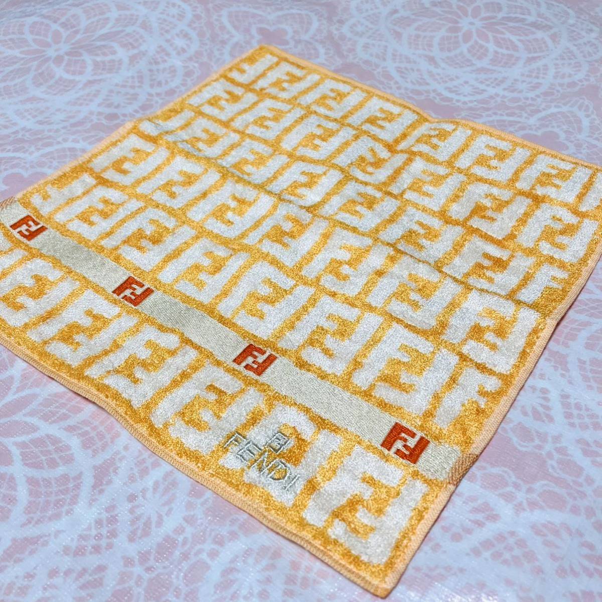 【シルク】新品/FENDI/タオルハンカチ/正規品/フェンディ/未使用/即決あり/ズッカ柄/匿名発送/58/オレンジ/ハンドタオル/訳あり/日本製拍卖