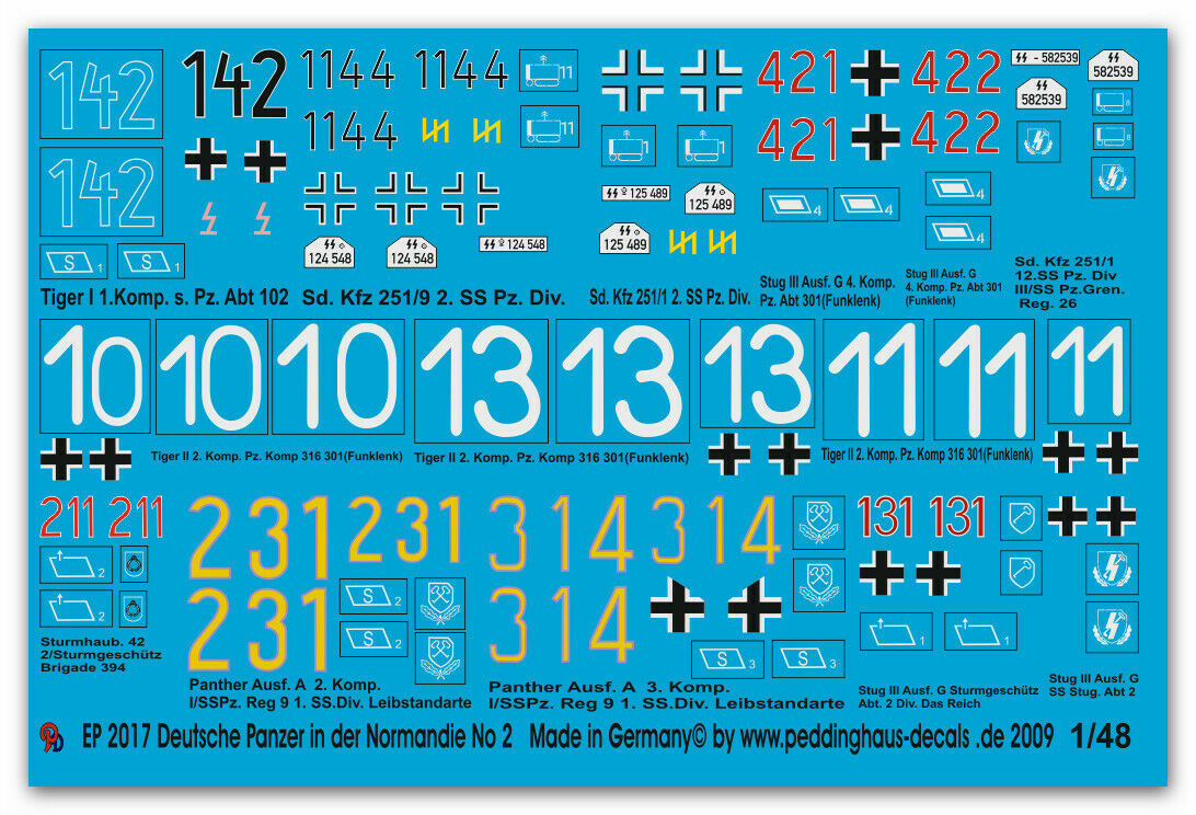●デカール1/48 ドイツ戦車,14輌,ノルマンディ№2 ドイツ製48-2017【高品質ドイツ製デカール!即決・送料無料!匿名発送】拍卖