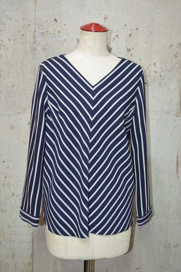 インディヴィ INDIVI ストライプ プルオーバー シャツ ブラウス D3049拍卖