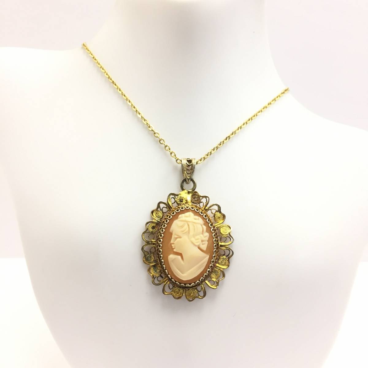【カメオ】約44cm ペンダント ネックレス 女性 横顔 アンティーク ヨーロピアン ゴールド 金色 ゴールドカラー拍卖