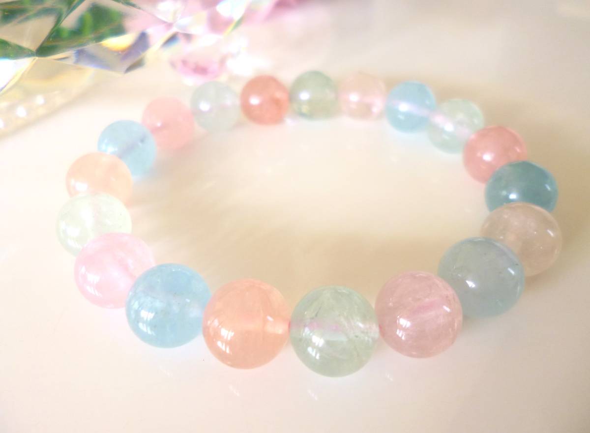 ☆宝石質☆愛のミックスベリル☆クリアータイプ☆高品質AAA☆アクアマリン☆モルガナイト☆エメラルド☆ピンク☆☆10mm☆16cm☆拍卖