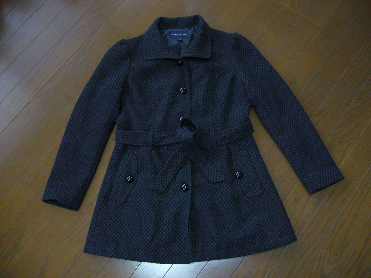 81-77♀:Banana Republic バナナリパブリック コート サイズ.M 色.黒織柄 ギャップジャパン(株)アウター 美品 拍卖