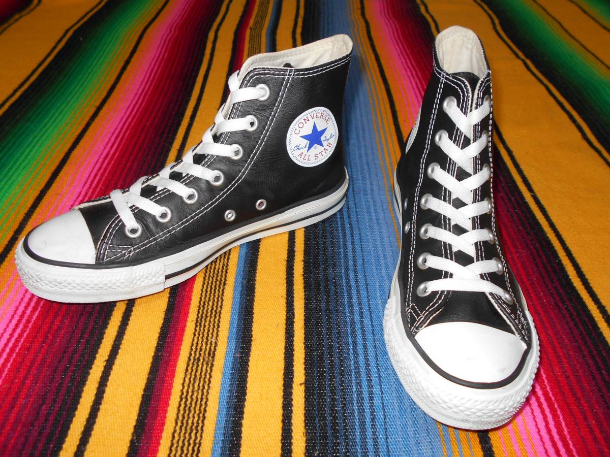 CONVERSE ALLSTAR CHUCK TAYLOR LEATHERオールスター本革レザー ブラック バスケットボール ワンスター スケートボードNIRVANA KURT COBAIN拍卖