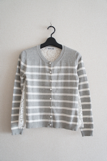 2015SS muveil work バックレース切替 ボーダーニットカーディガン拍卖