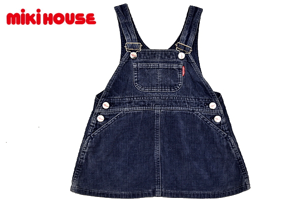 KO386★送料無料★美品★mikiHOUSE ミキハウス★日本製 ネイビー紺色 コーデュロイ ワンピース ジャンパースカート 100拍卖