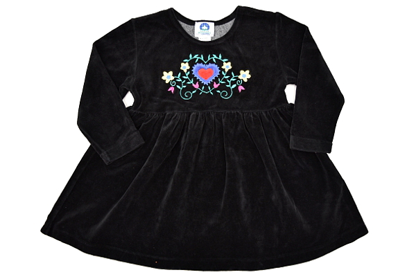 KO409★美品★COTTON RESOURCES★海外購入 秋冬向き ブラック黒色 ベルベット素材 胸元刺繍入り ミニワンピース 4T拍卖