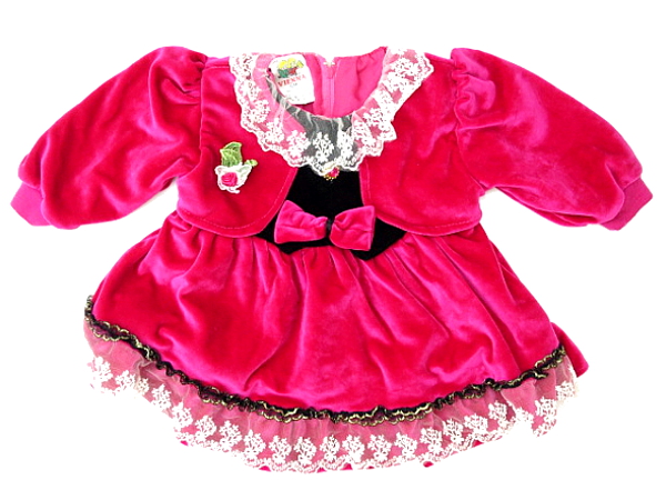 KO408★美品★VIENNA★結婚式 発表会 ドレス ピンク レース×フリル ベルベット素材 ドレス 長袖ミニワンピース 12M 拍卖
