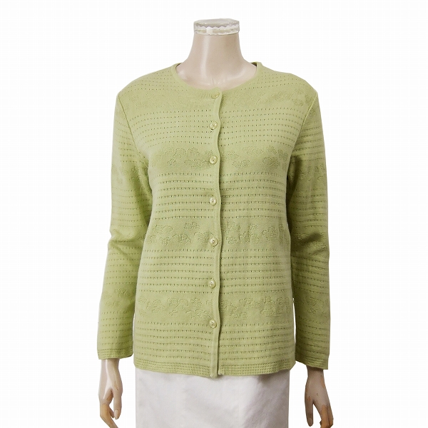 美品★CRIVA*イタリア製*レディース*綺麗柄織り*淡グリーン系*柔らかカーディガン*大きいサイズ*13号.42.LLサイズ拍卖