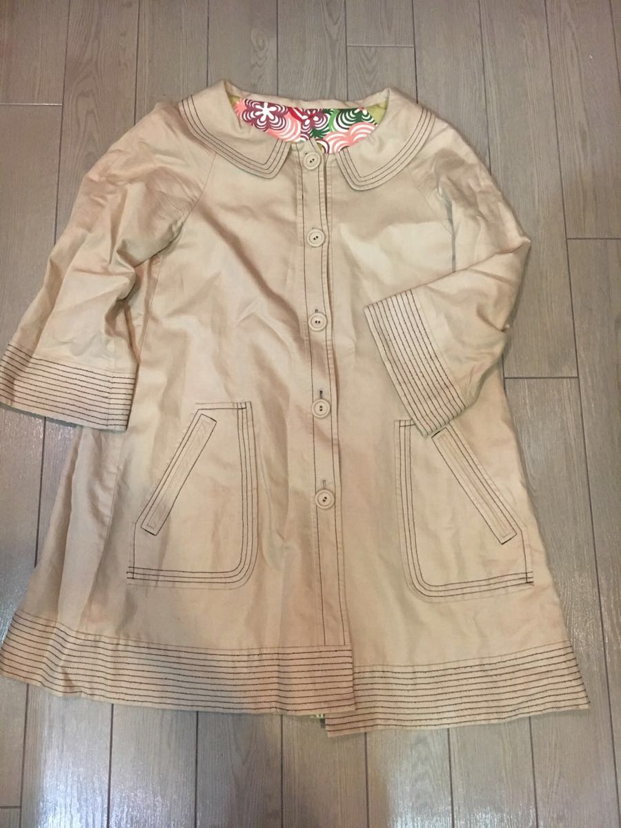 !!断捨離2900円〜!!♪ホコモモラ jocomomola スプリングコート ベージュ 裏花柄 USED シミありの為格安 人気のあったもの♪拍卖