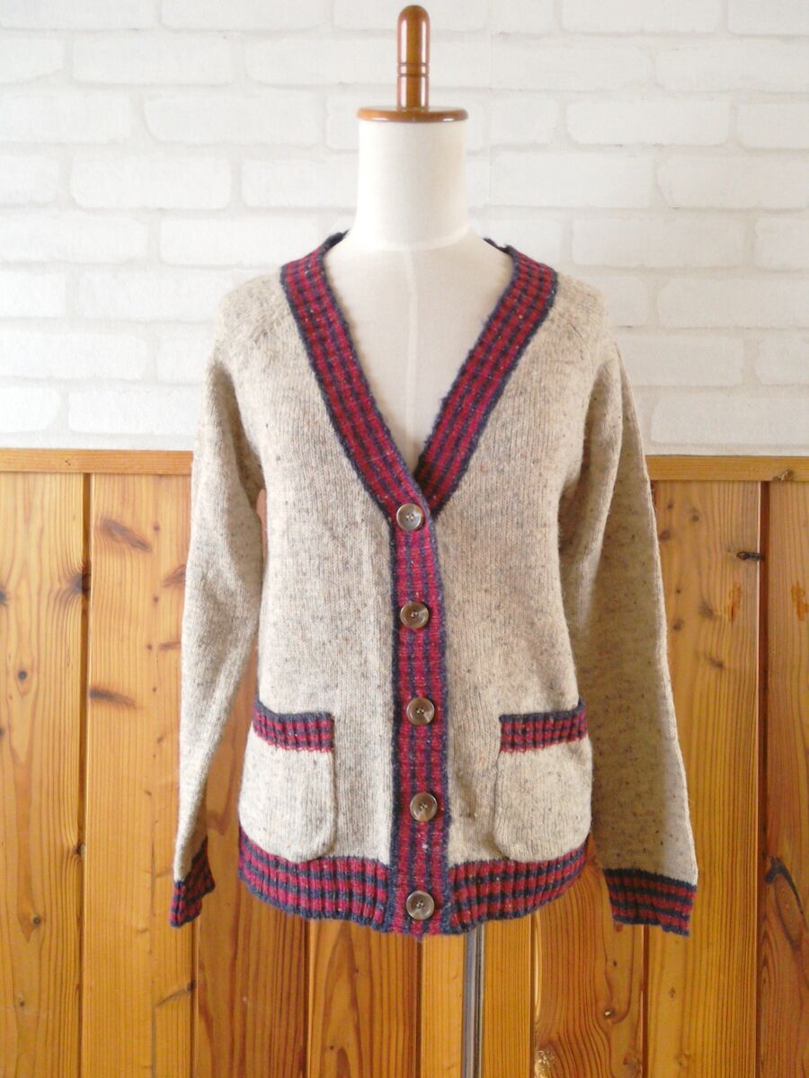 MAMAIKUKO ママイクコ ニット カーディガン Mサイズ レディース ベージュ グレージュ 長袖 カジュアル ライン knit cardigan ⑩拍卖
