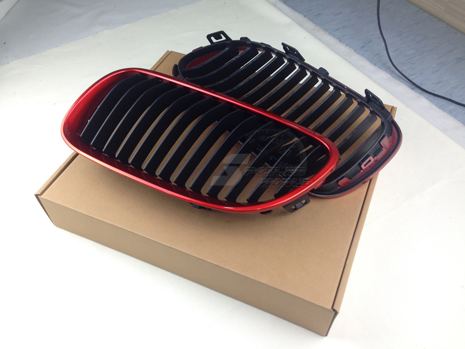 純正交換用 左右セット 取付簡単 在庫有 BMW E92 E93 後期 金属風赤枠+艶消黒 フロントグリル ABS 2011-2013拍卖