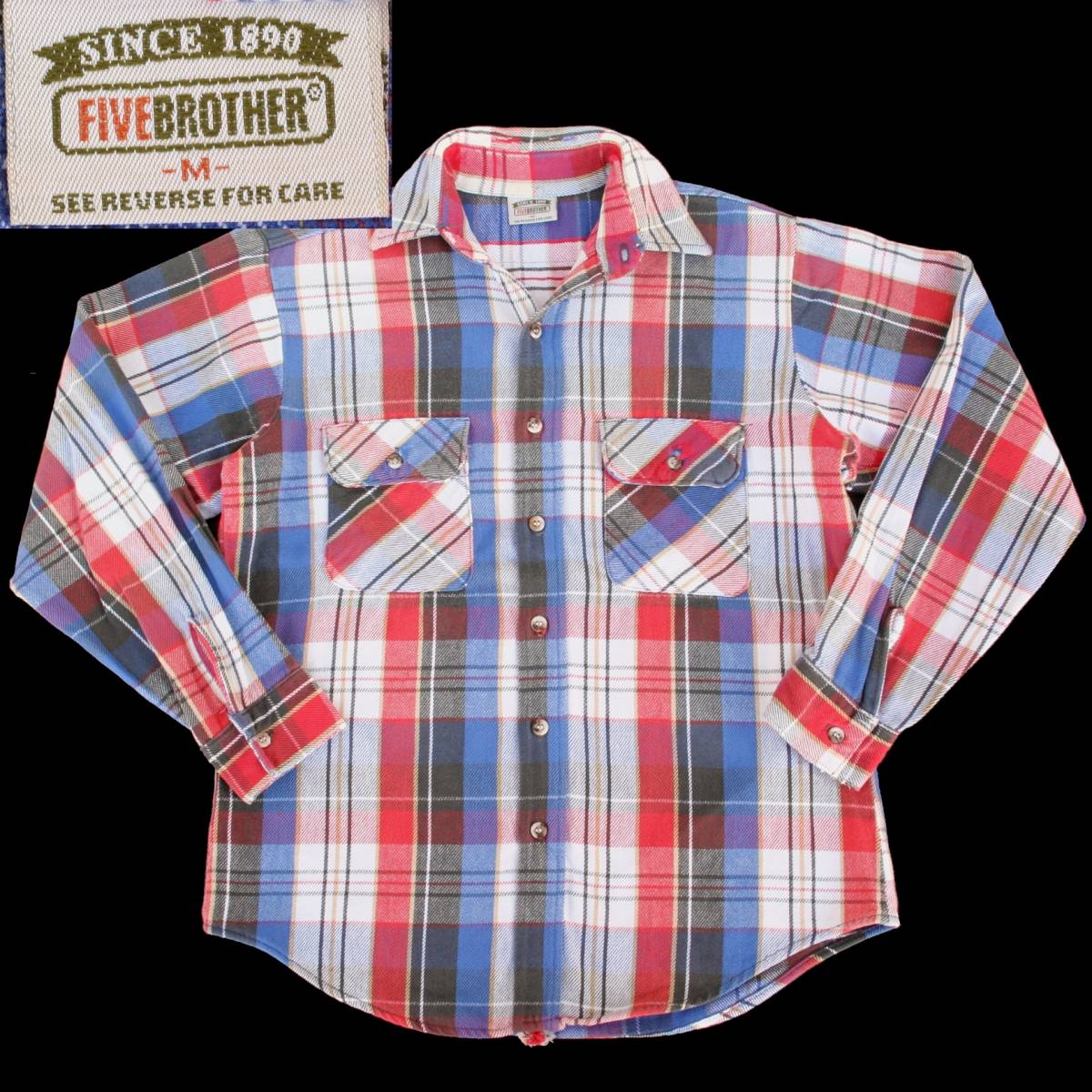 (29614)90s 5BROTHERファイブブラザーMADE IN USAネルシャツM (FIVE BROTHER ワークシャツ アメリカ製 オールド ヴィンテージ 90年代)拍卖
