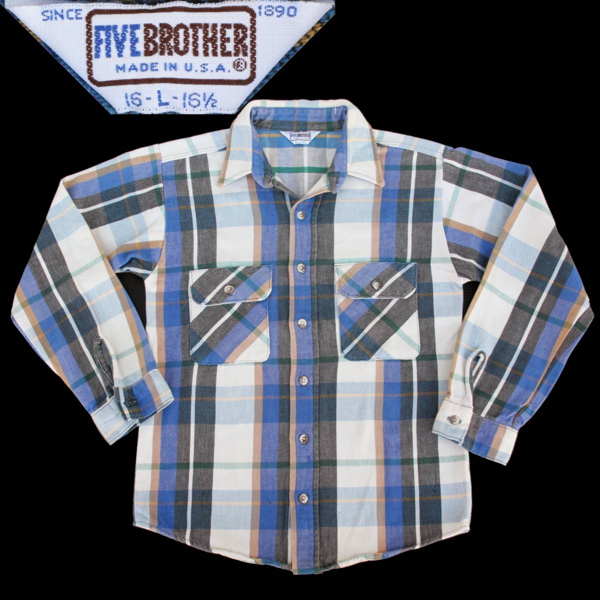 (29616)70s-80s FIVE BROTHER 5BROTHERファイブブラザー ネルシャツ実寸S-M(ワークシャツMADE IN USAアメリカ ヴィンテージ 70年代 80年代)拍卖
