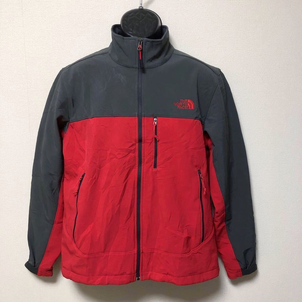 THE NORTH FACE◇ノースフェイス /メンズM 長袖ジャケット ソフトシェルジャケット ロゴ刺繍 グレー×赤 WINDWALL アウトドア USA古着拍卖