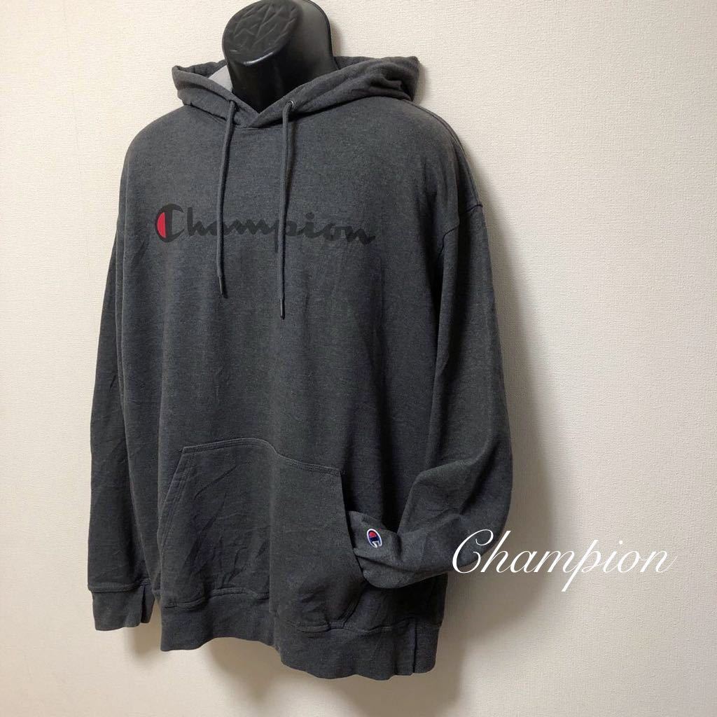【大きいサイズ】Champion◇チャンピオン メンズ3XL スウェット パーカー トレーナー トップス 裏起毛 ビッグロゴ グレー アメカジ USA古着拍卖
